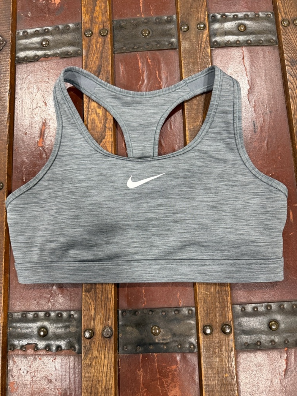 Nike Gray Racerback Sports Bra with White Swoosh
